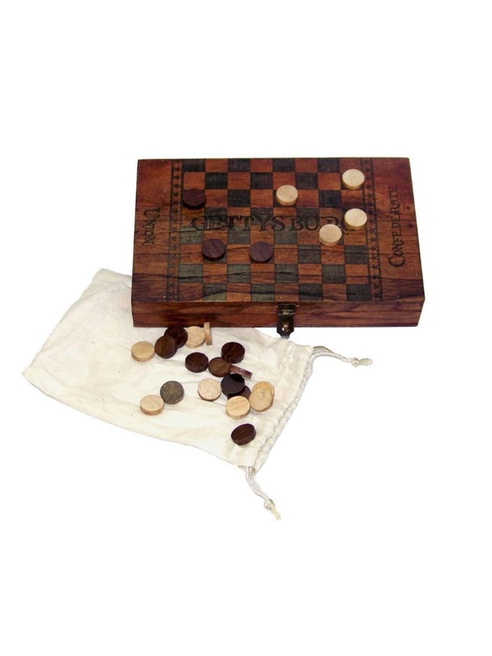 8" Gettysburg Checkers Wooden Travel Box NEW Game